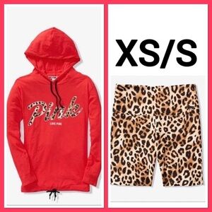 PINK Victoria's Secret XS/S Set - Vibrant Red and Leopard Print